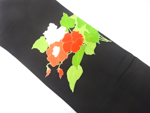 塩瀬　手描き　花模様　刺繍　名古屋帯